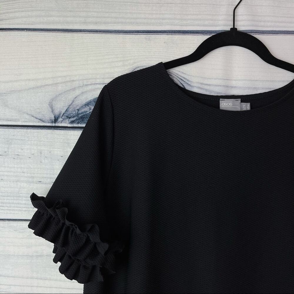 ASOS Black Dress Ruffled Sleeves Stretch Size 14
